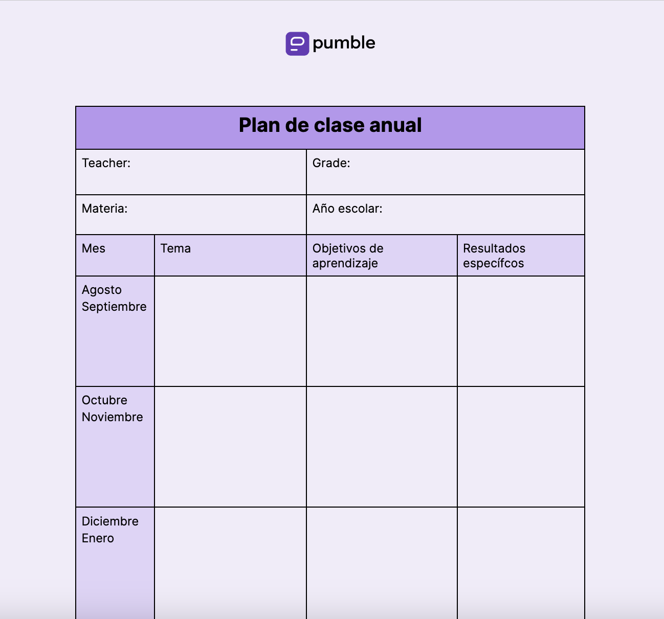 Plantilla de plan de clase anual