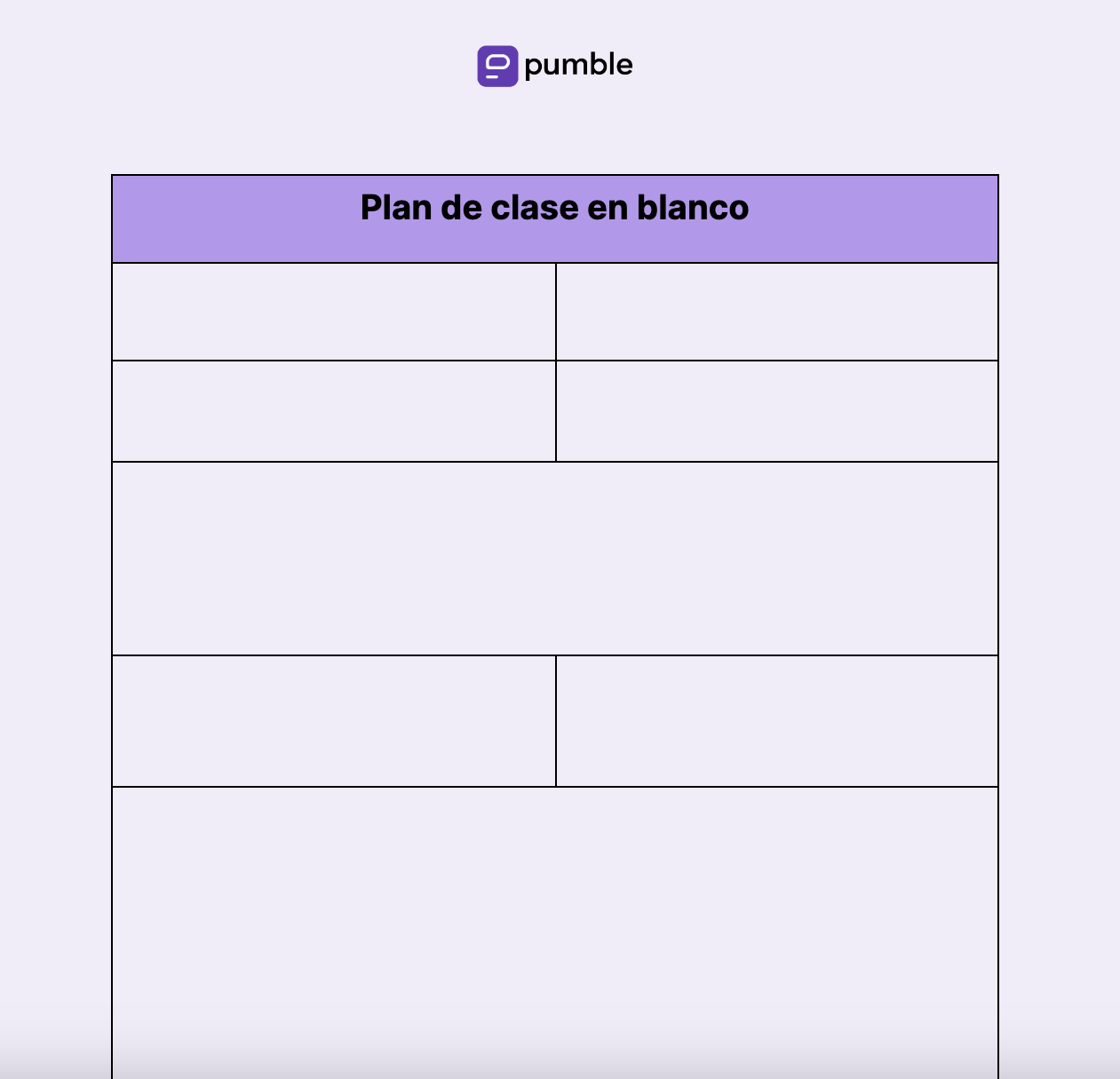 Plantilla de plan de clase en blanco