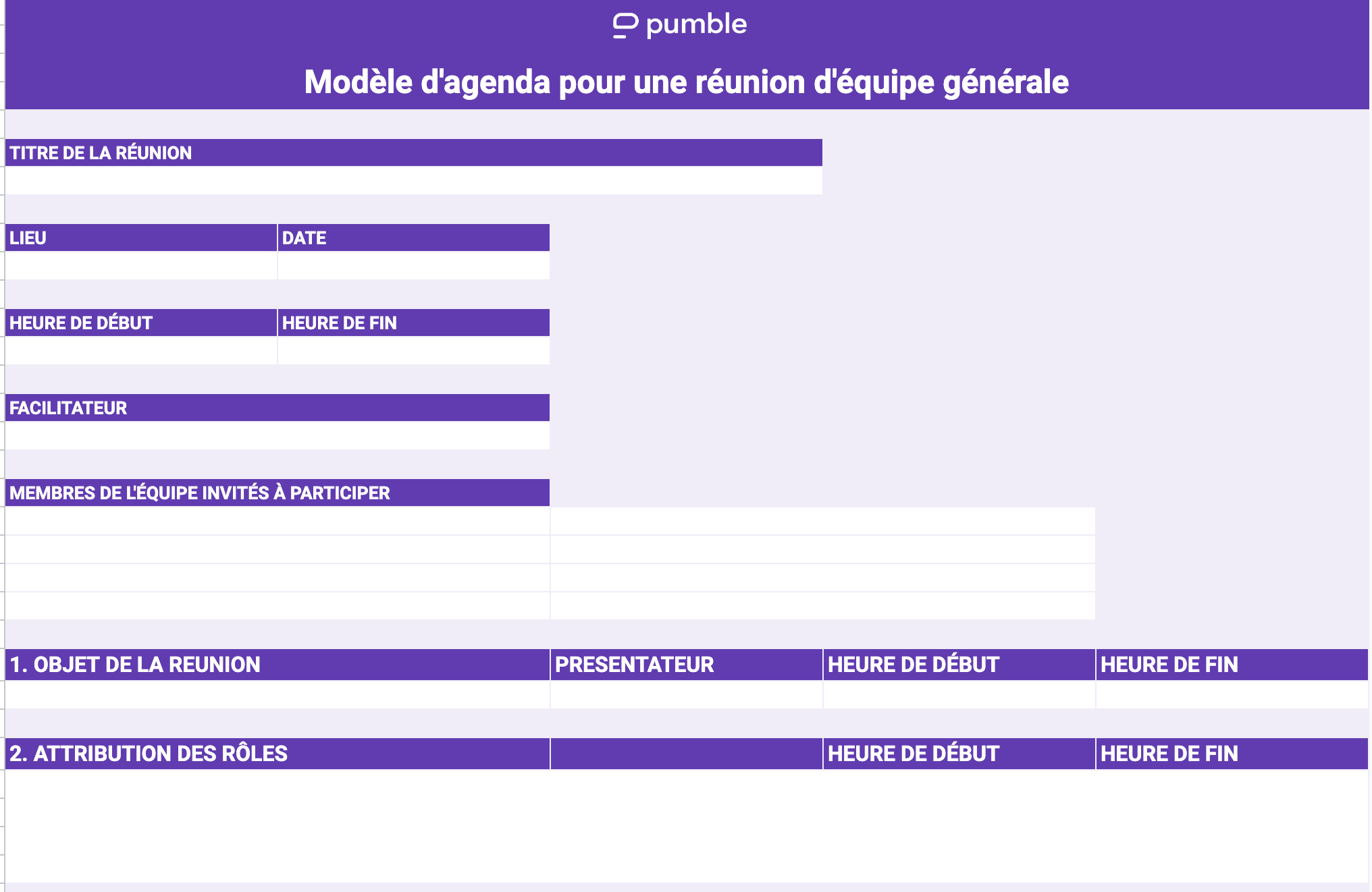 Exemple de modèle d'agenda d'une réunion d'équipe générale