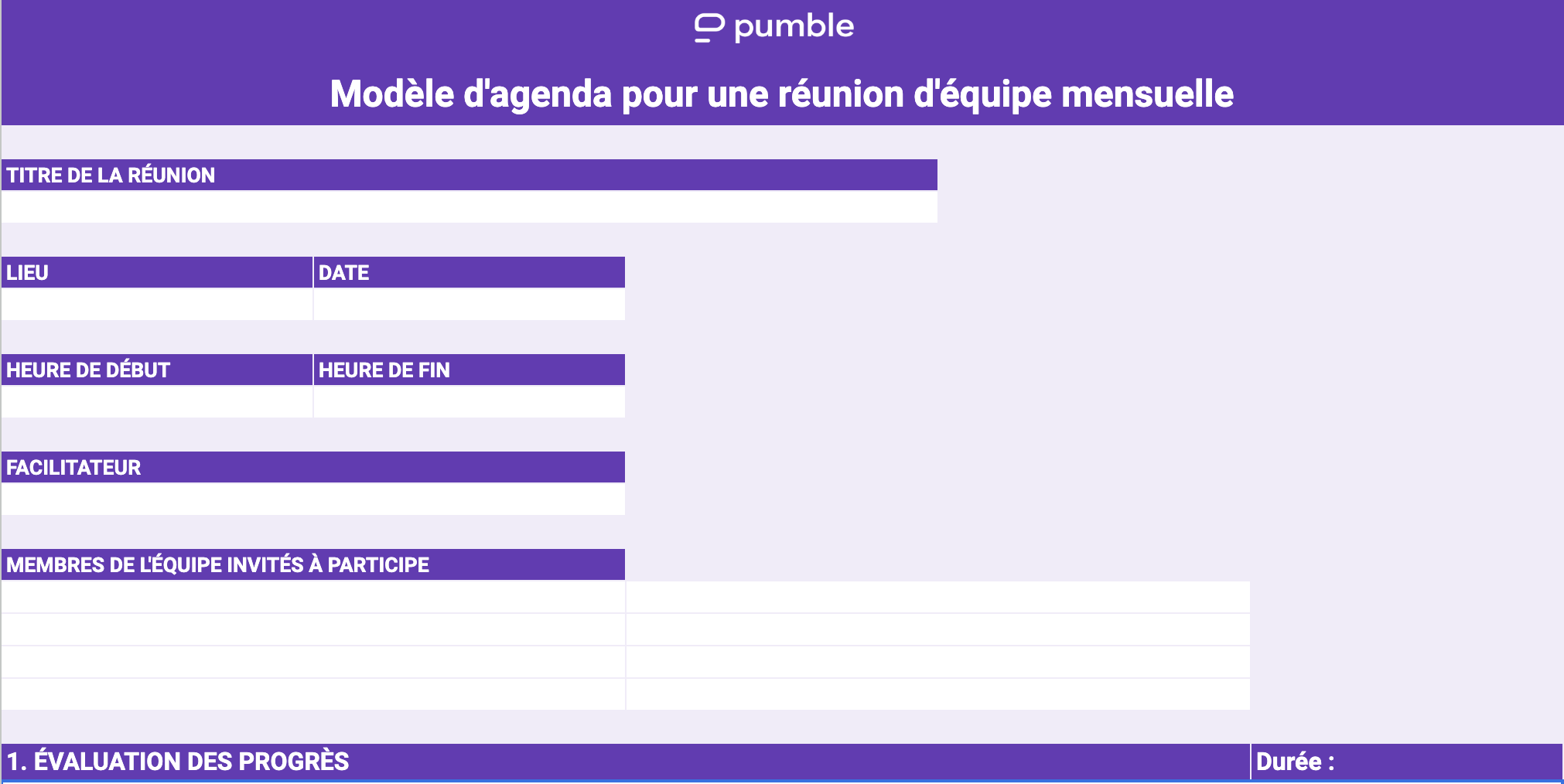 Exemple de modèle d'agenda pour une réunion d'équipe mensuelle