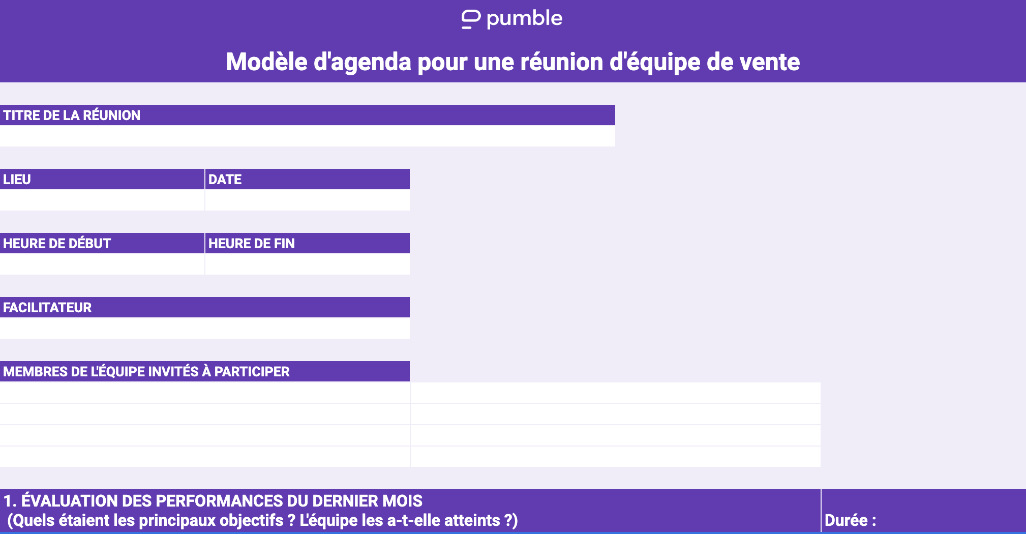 Exemple de modèle d'agenda pour une réunion d'équipe de vente