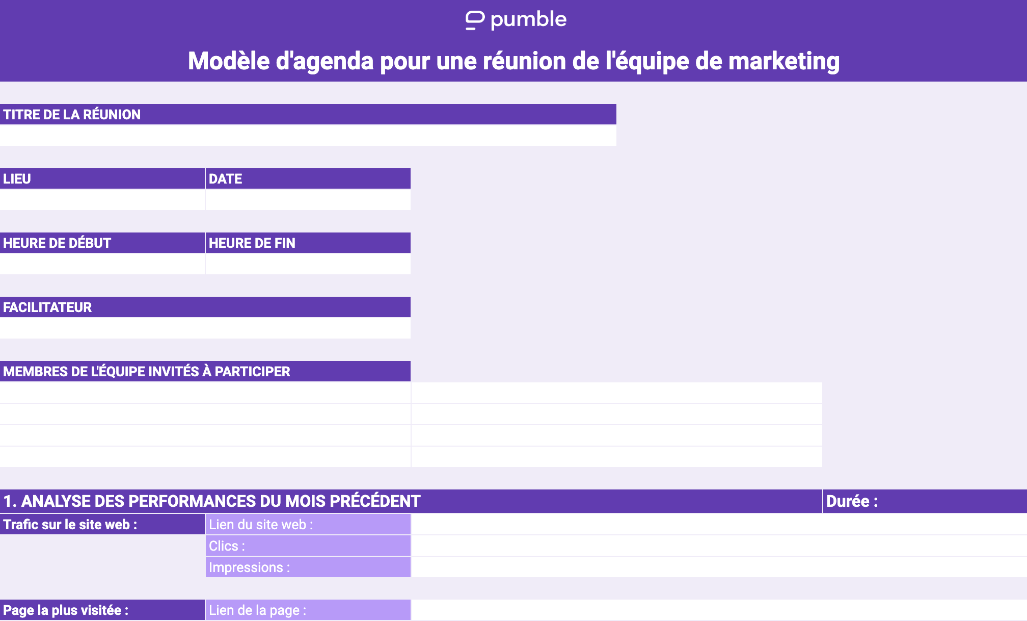 Exemple de modèle d'agenda pour une réunion d'équipe marketing