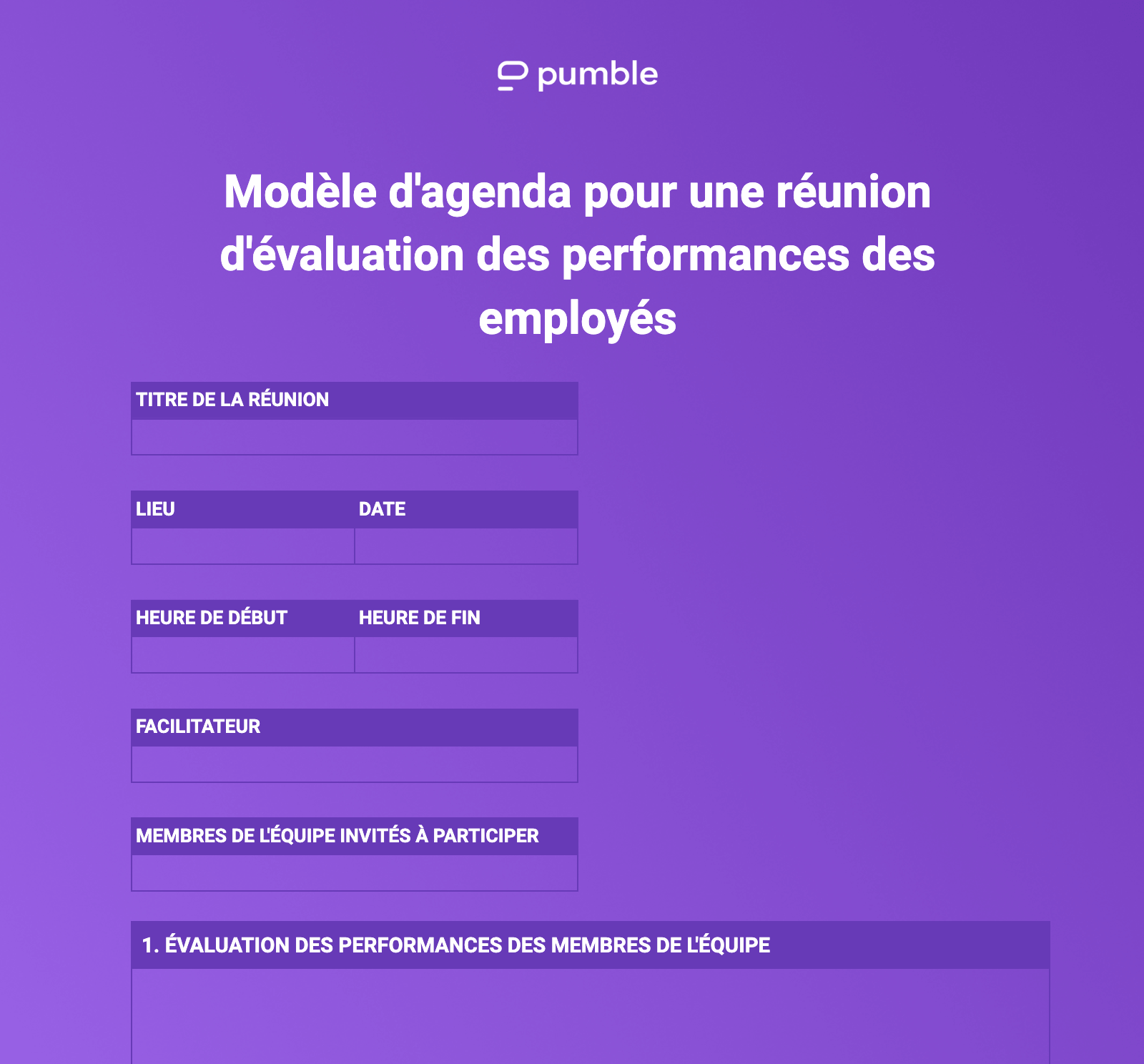 Exemple de modèle d'agenda pour une réunion d'évaluation des performances des employés