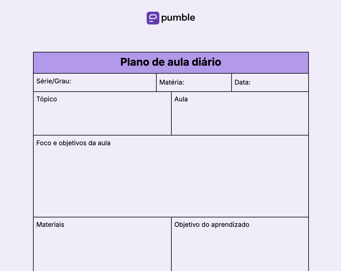 Modelo de plano de aula diário