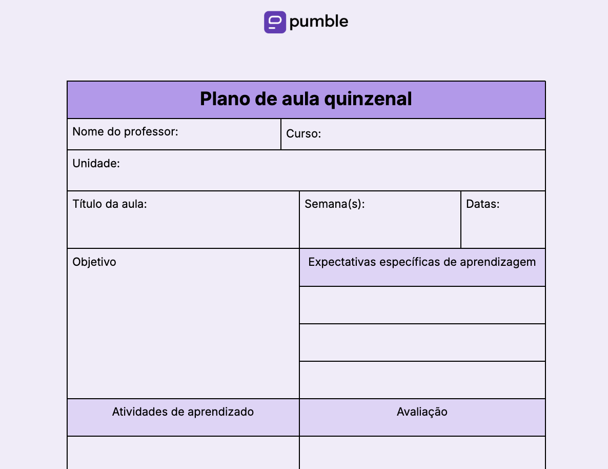 Modelo de plano de aula quinzenal