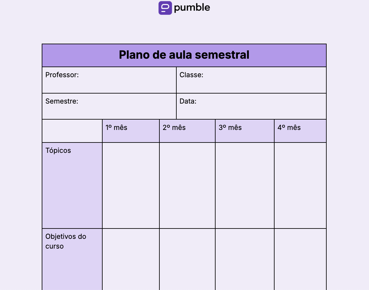 Modelo de plano de aula semestral