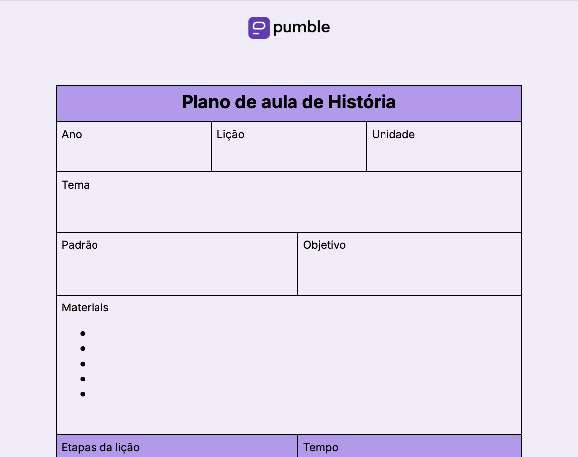 Modelo de plano de aula de História