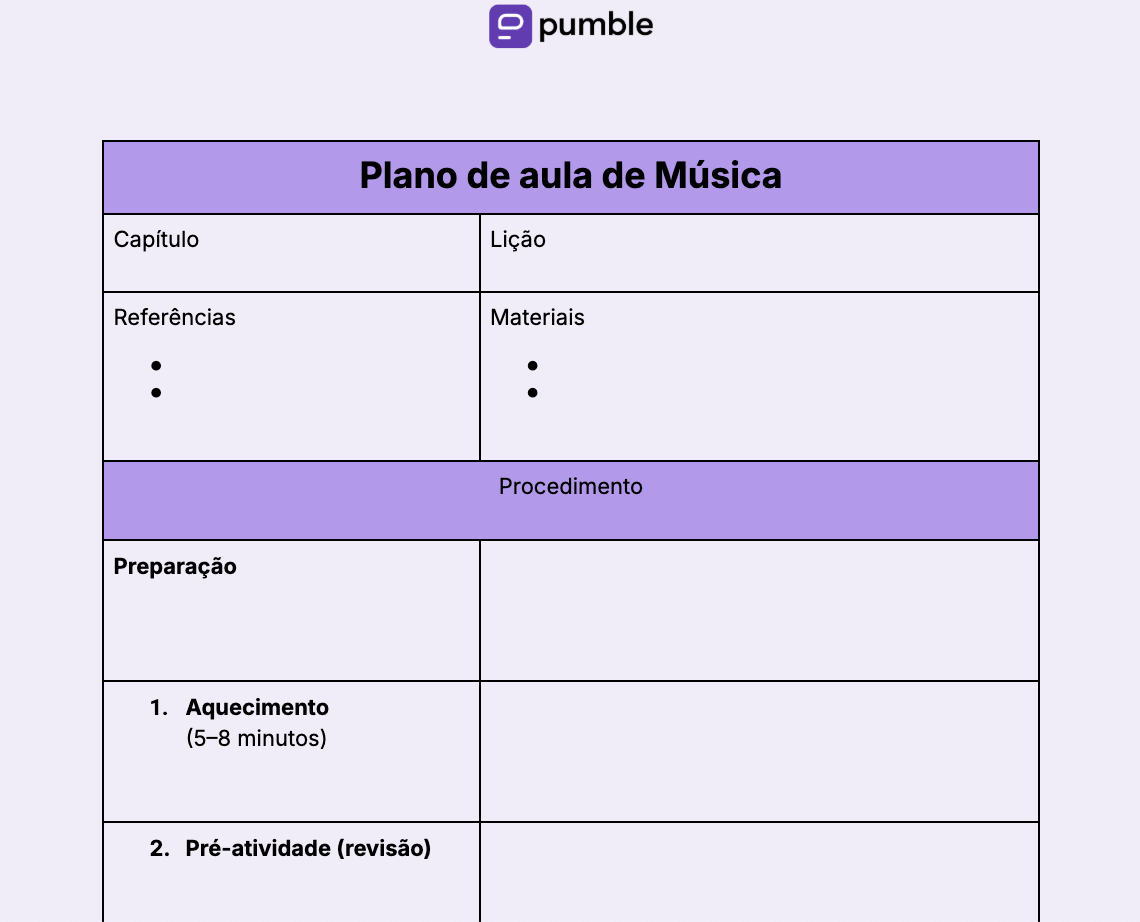 Modelo de plano de aula de Música