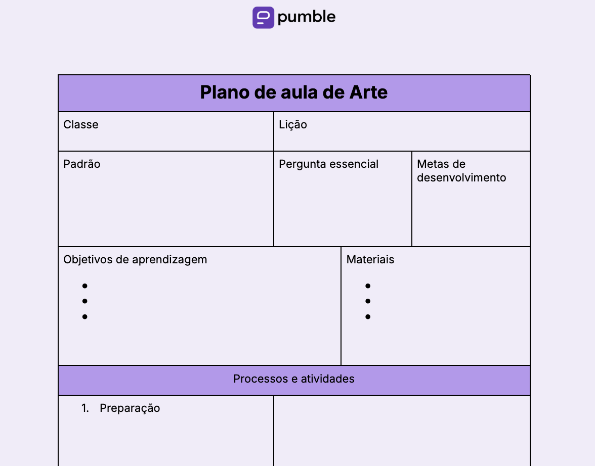 Modelo de plano de aula de Arte