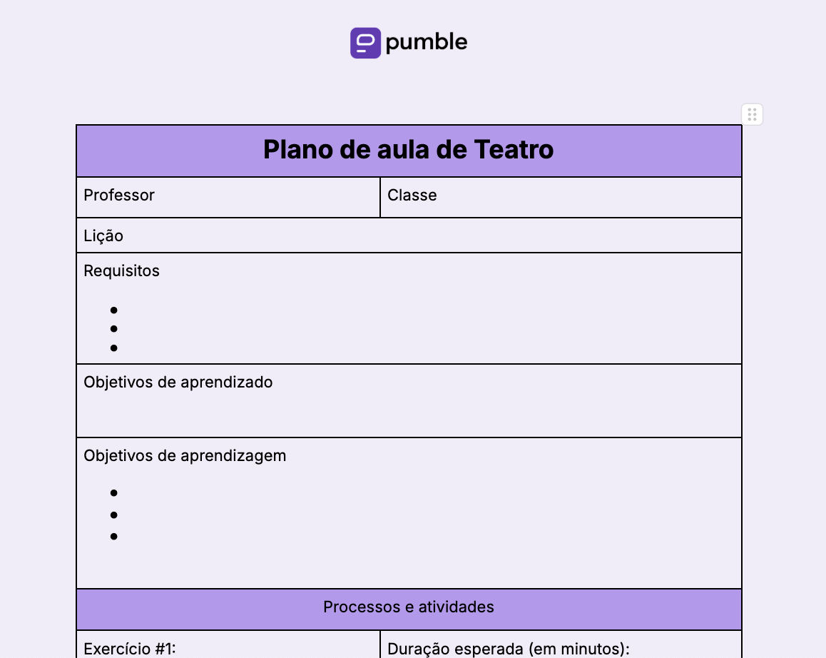 Modelo de plano de aula de Teatro