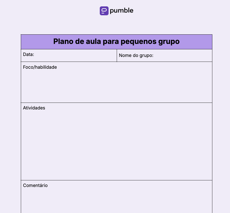 small group lesson plan template