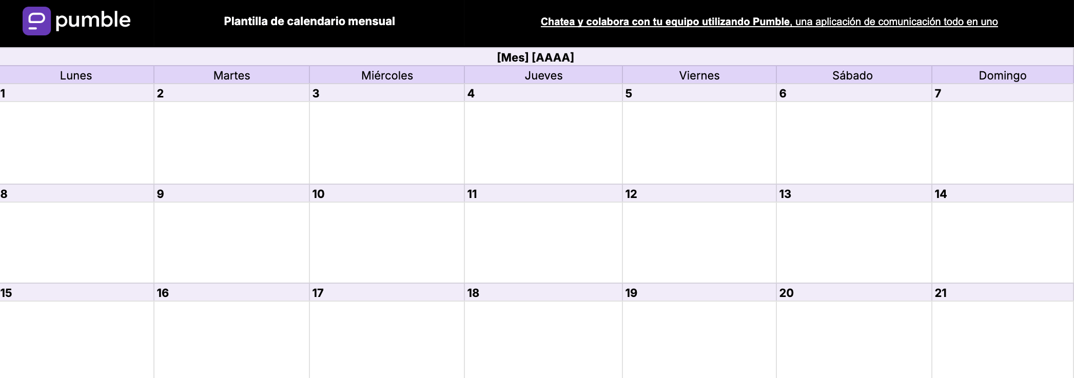 Plantilla de calendario mensual