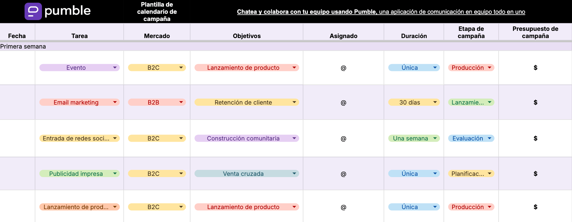 Plantilla de calendario de campaña