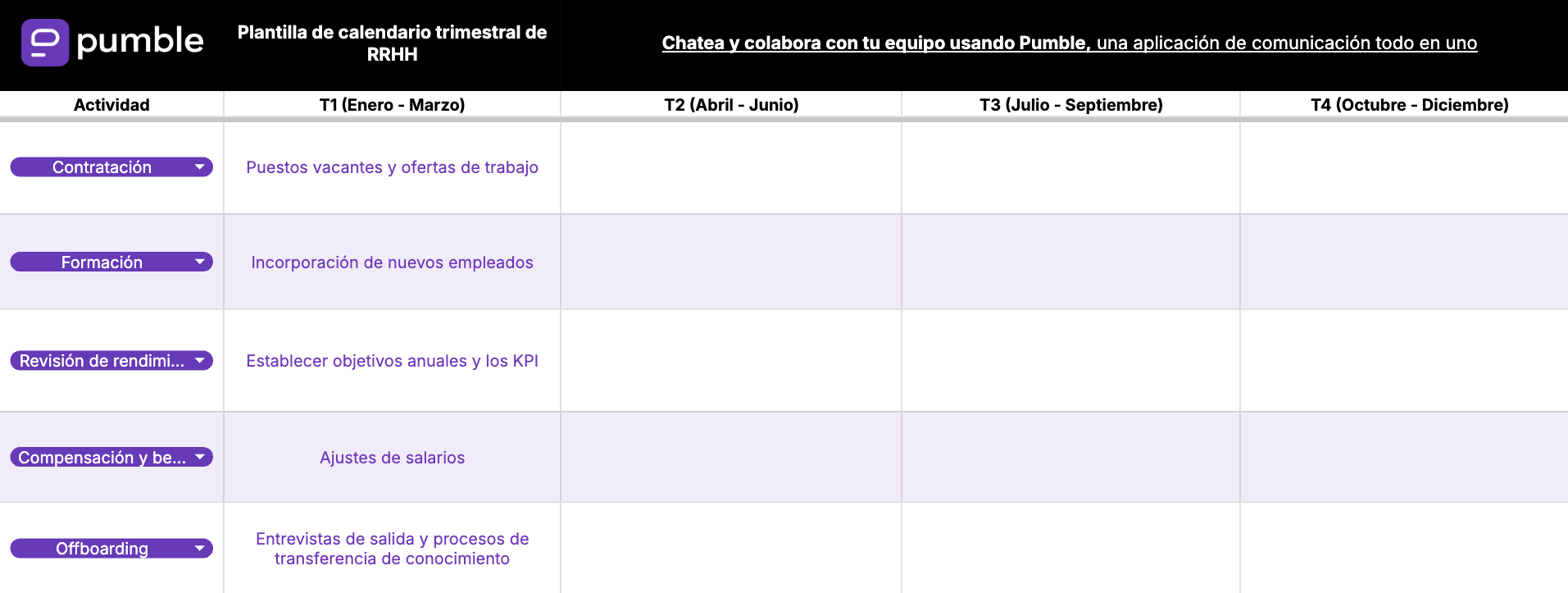 Plantilla de calendario trimestral de RRHH