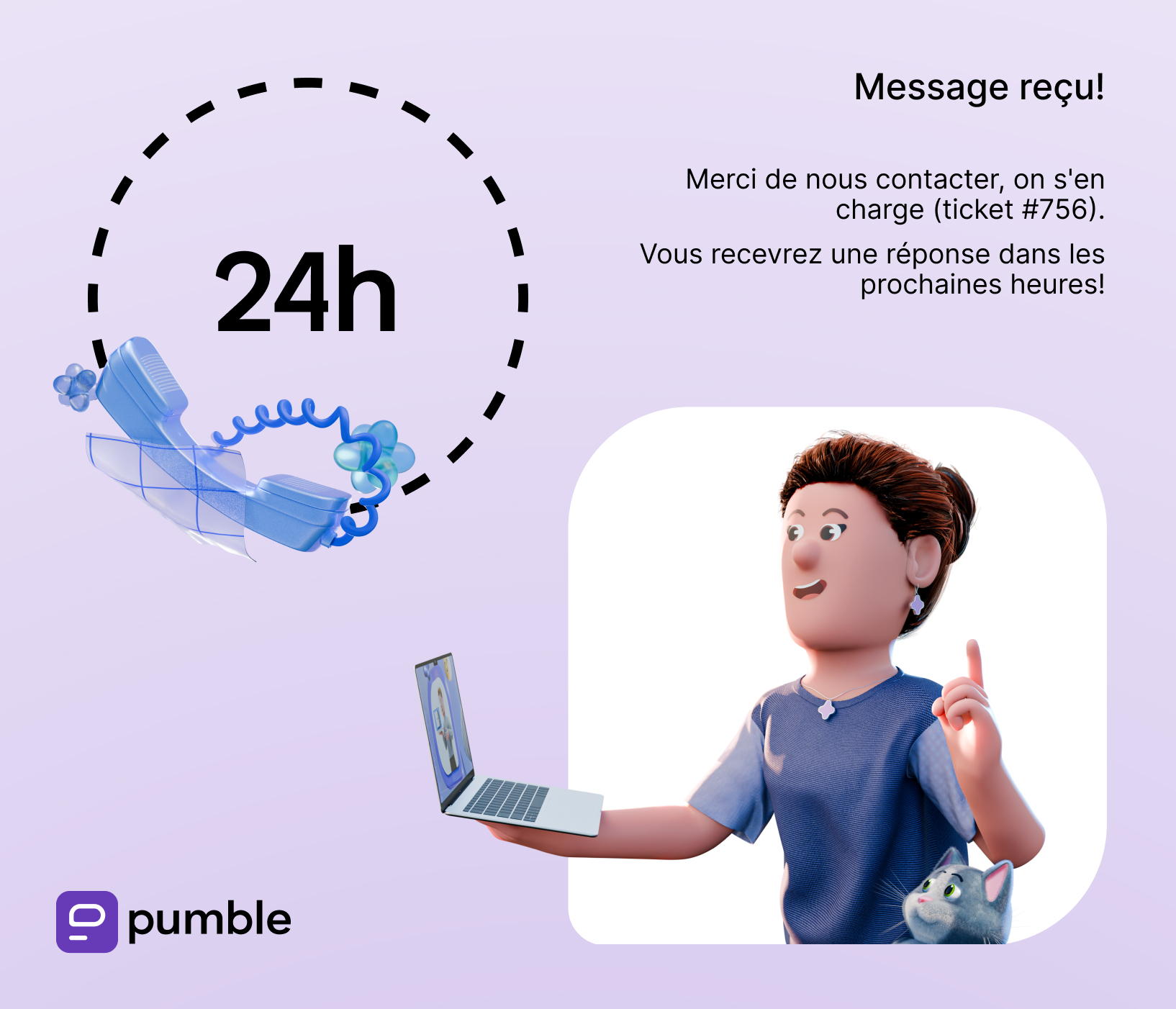 Pumble dispose d'une assistance clientèle 24h/24 et 7j/7
