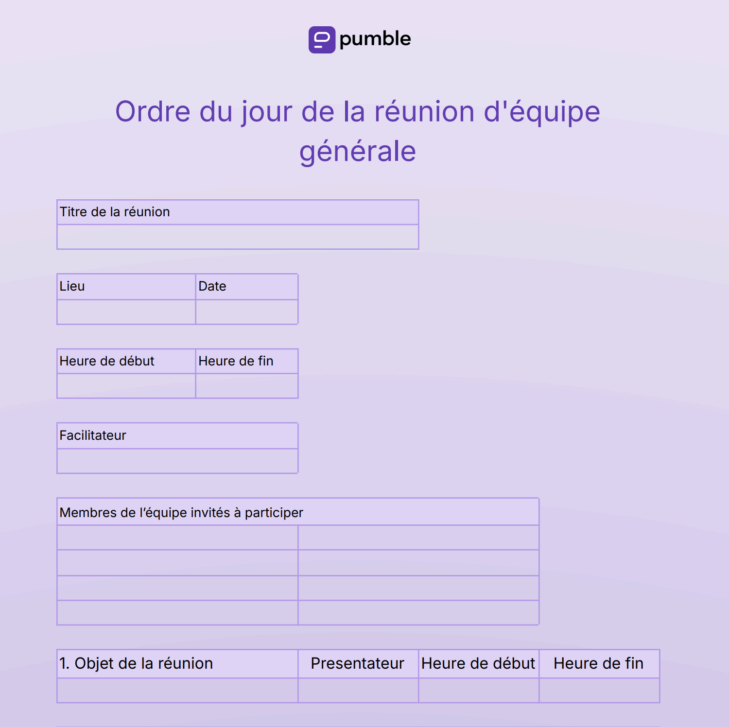 Modèle d'ordre du jour pour une réunion d'équipe générale