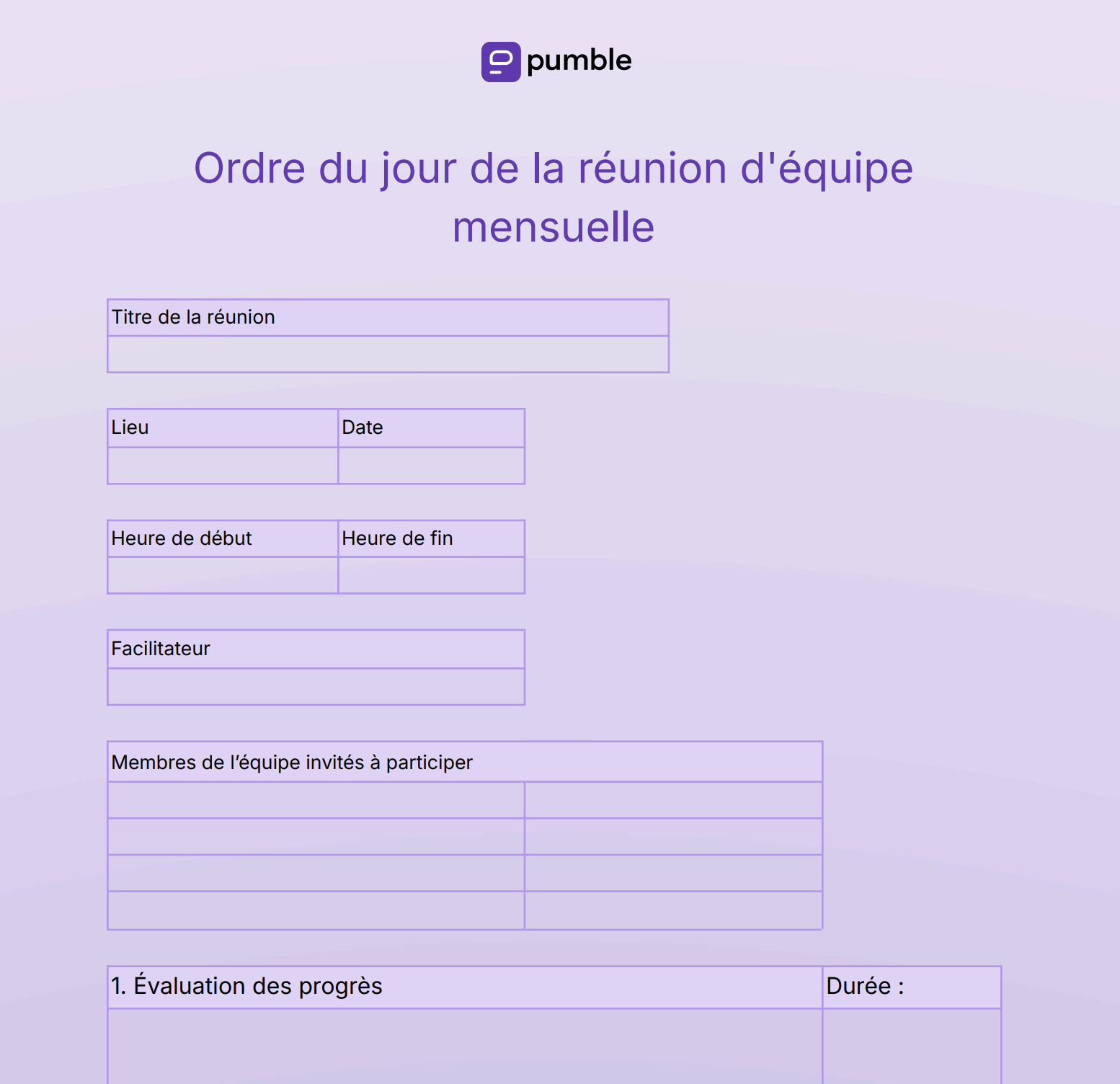 Modèle d'agenda de réunion mensuelle