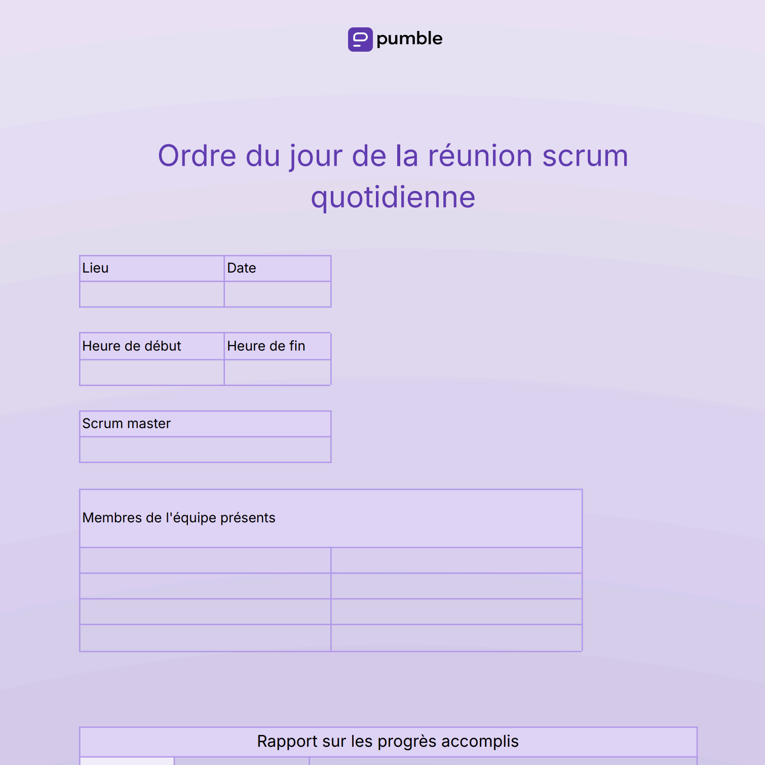Modèle d'ordre du jour pour une réunion scrum quotidienne
