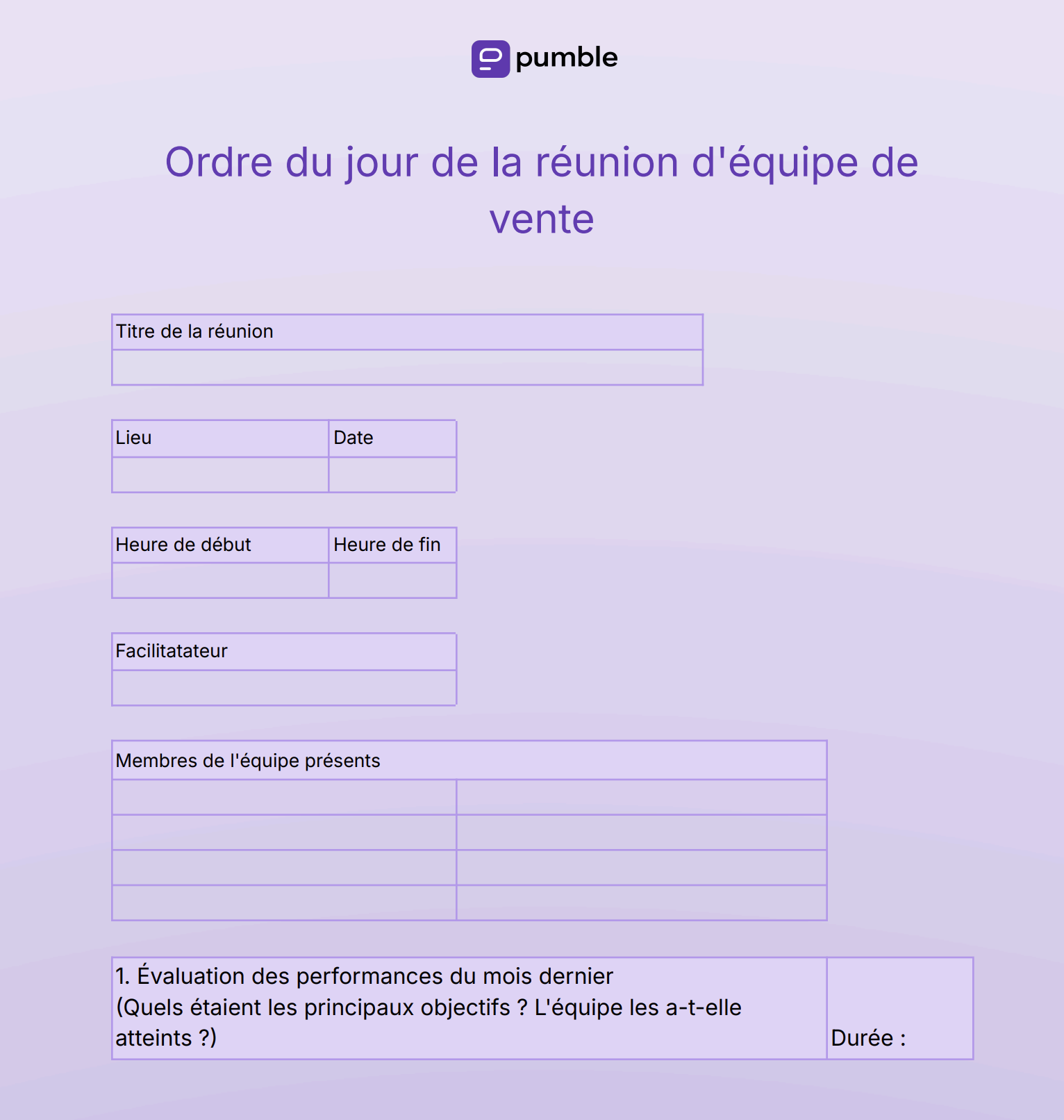 Modèle d'ordre du jour pour une réunion d'équipe de vente
