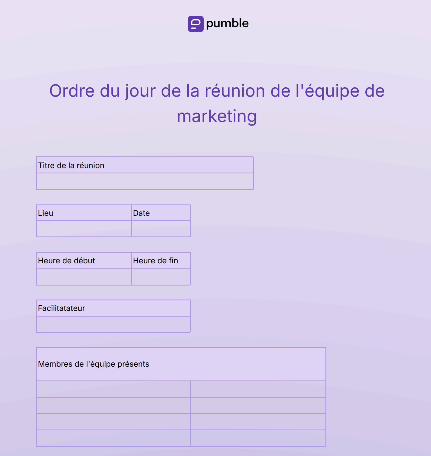 Modèle d'ordre du jour pour une réunion de l'équipe de marketing
