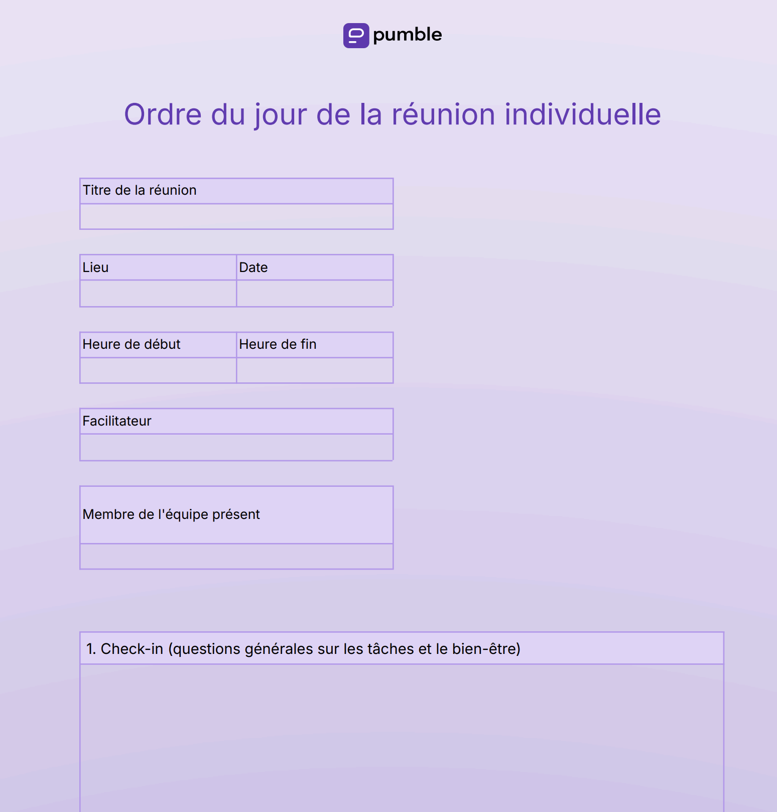 Modèle d'ordre du jour pour une réunion individuelle