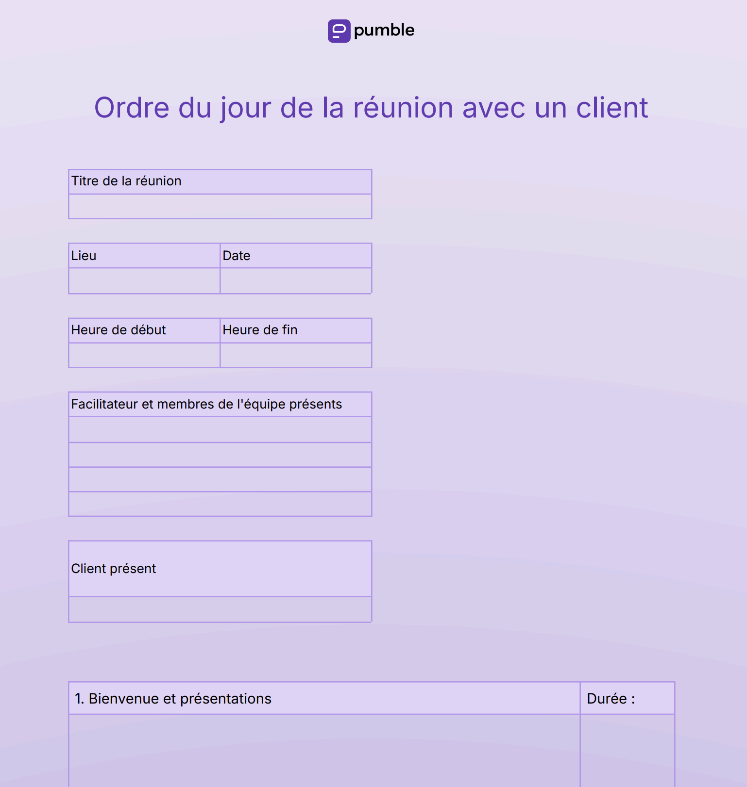 Modèle d'ordre du jour pour une réunion avec un client