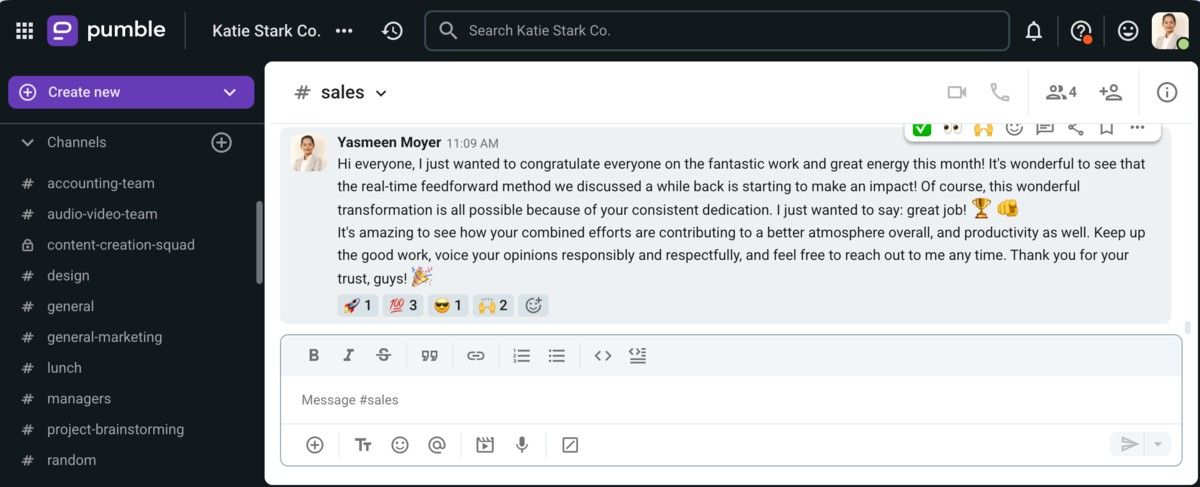 Encouraging a reliable team in Pumble, a team communication app