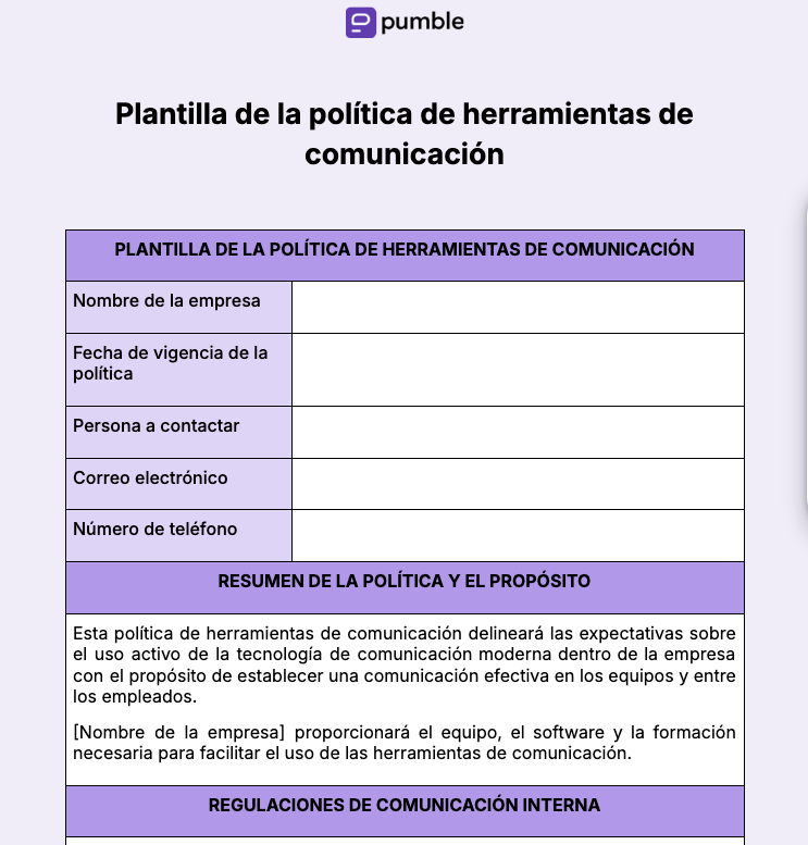 Plantilla de la política de herramientas de comunicación