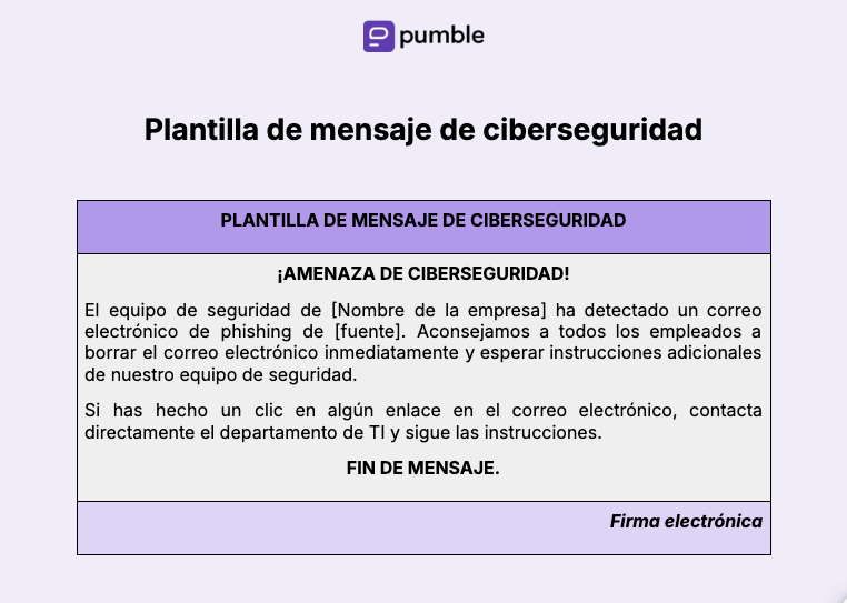 Plantilla de mensaje de ciberseguridad