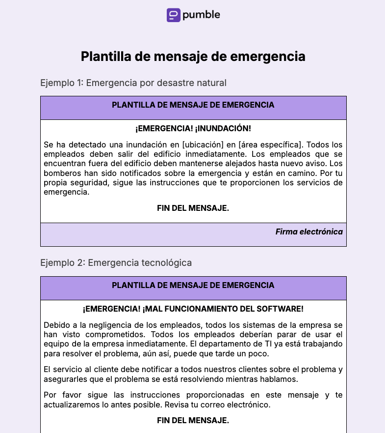 Plantilla de mensajes de emergencia