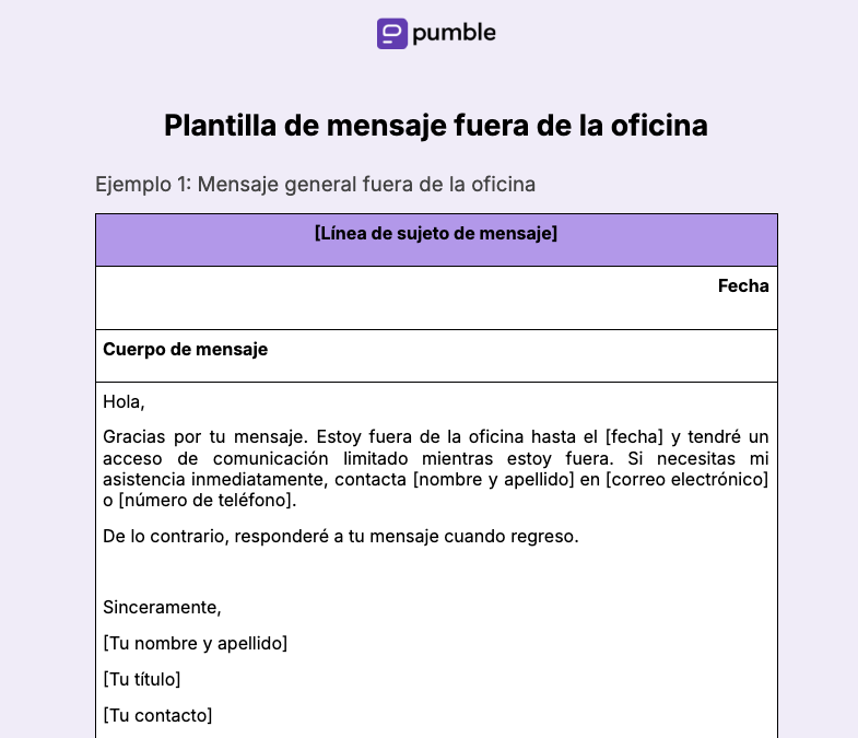 Plantilla de mensaje fuera de la oficina