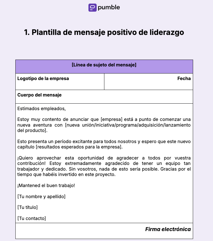Plantilla de mensaje de liderazgo
