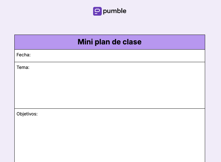 Plantilla de mini plan de clase