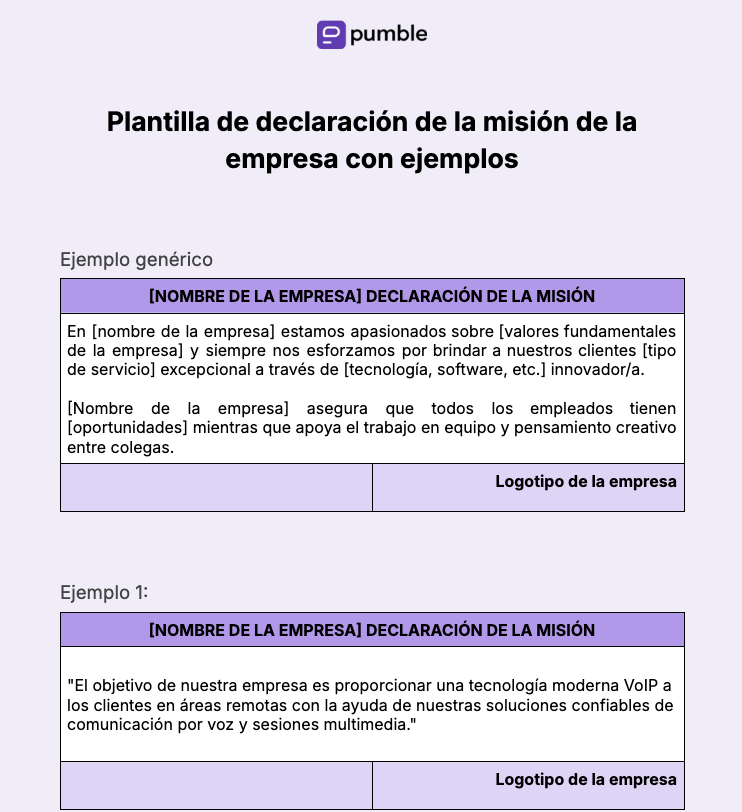 Plantilla de declaración de misión de la empresa con ejemplos