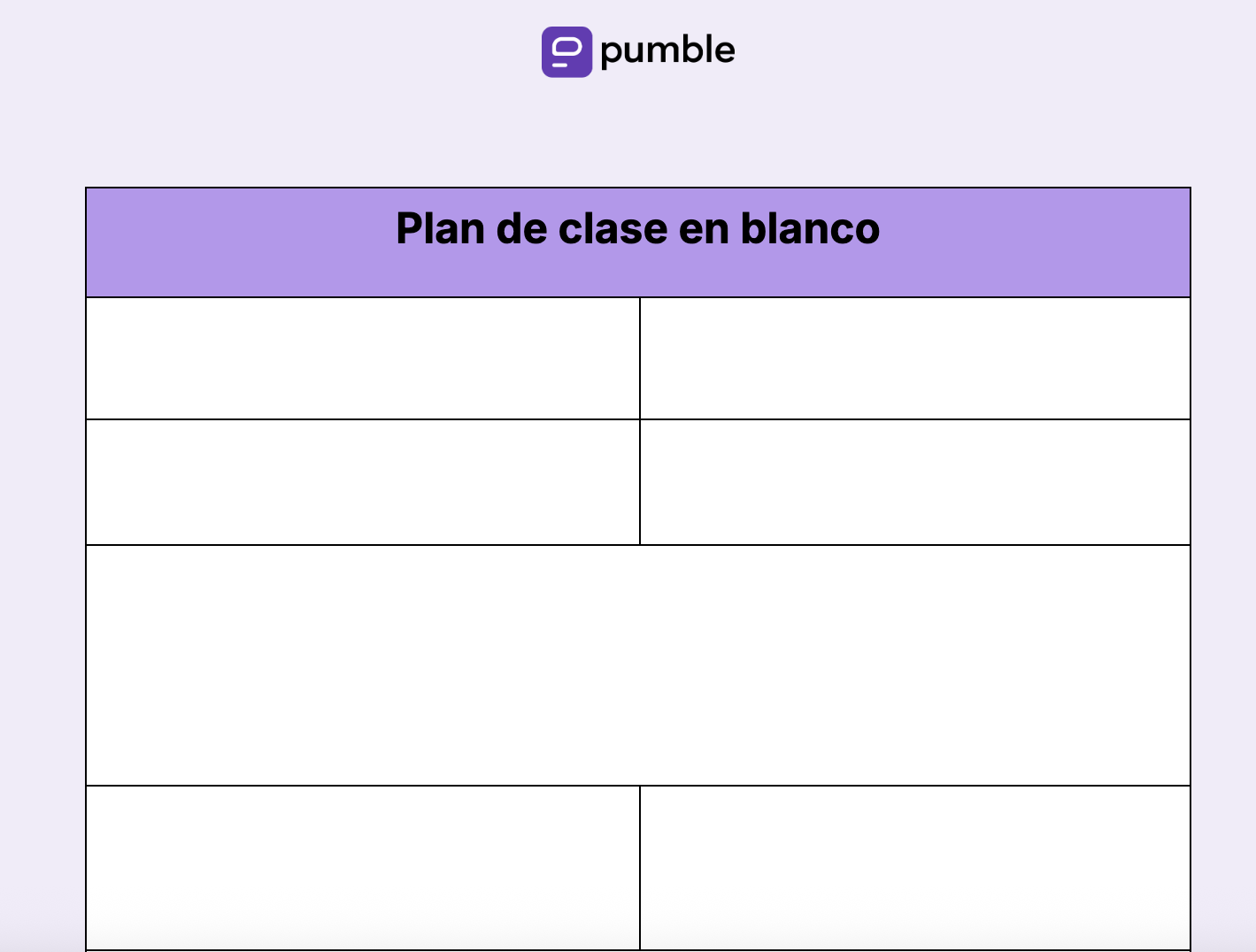 Plantilla de plan de clase en blanco