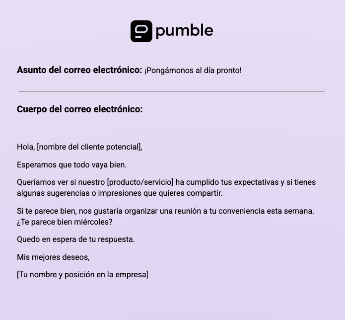 Plantilla de correo electrónico de ventas amigable