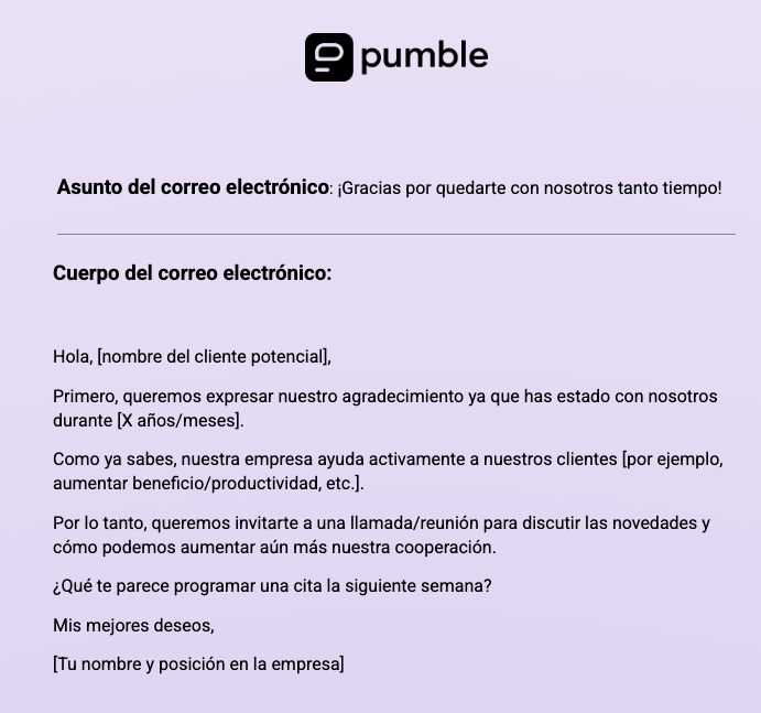 Plantilla de correo electrónico de ventas basado en volver a interactuar con los clientes existentes