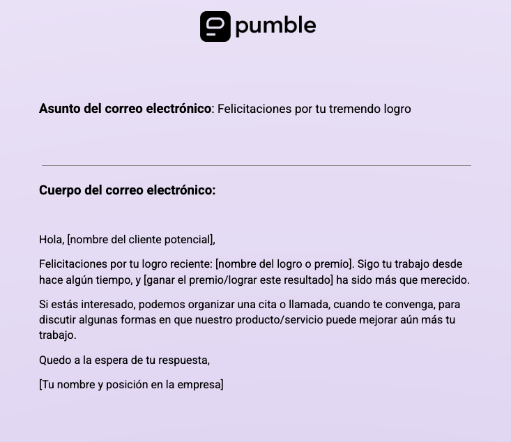 Plantilla de correo electrónico de ventas de felicitación 