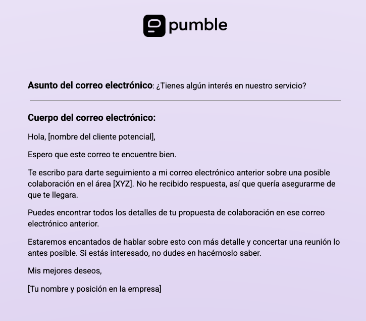 Plantilla de correo electrónico de ventas de seguimiento después de no haber respuesta