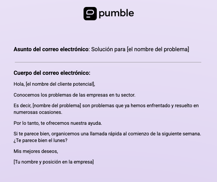 Plantilla de correo electrónico de ventas para la resolución de problemas