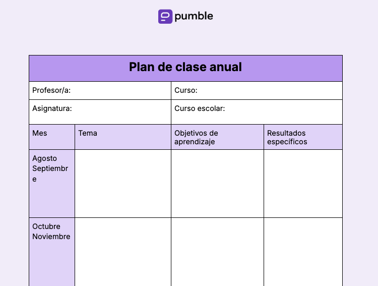 Plantilla de plan de clase anual