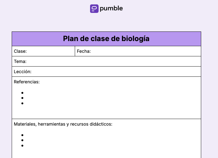 Plantilla de plan de clase de biología