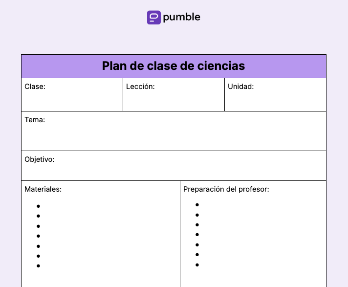 Plantilla de plan de clase de ciencias