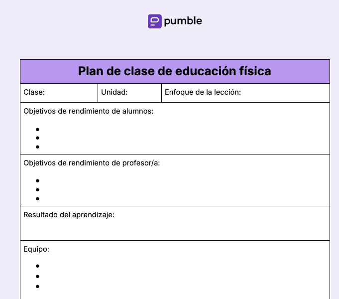 Plantilla de plan de clase de educación física