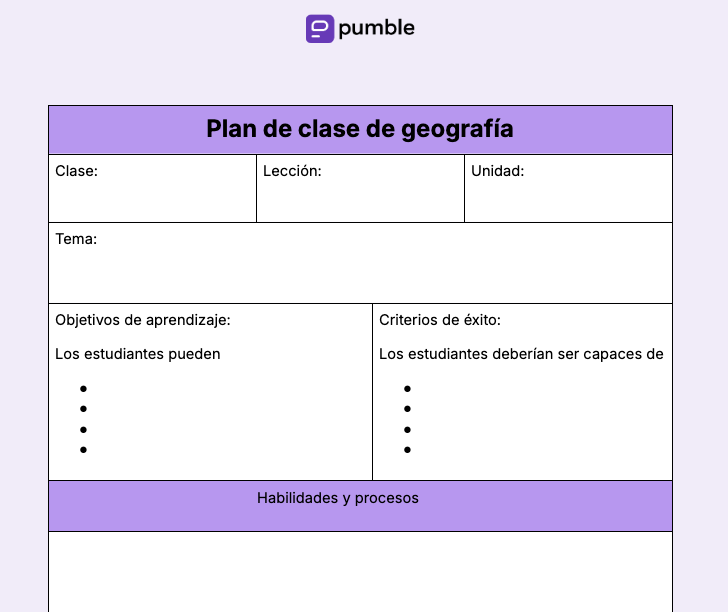 Plantilla de plan de clase de geografía