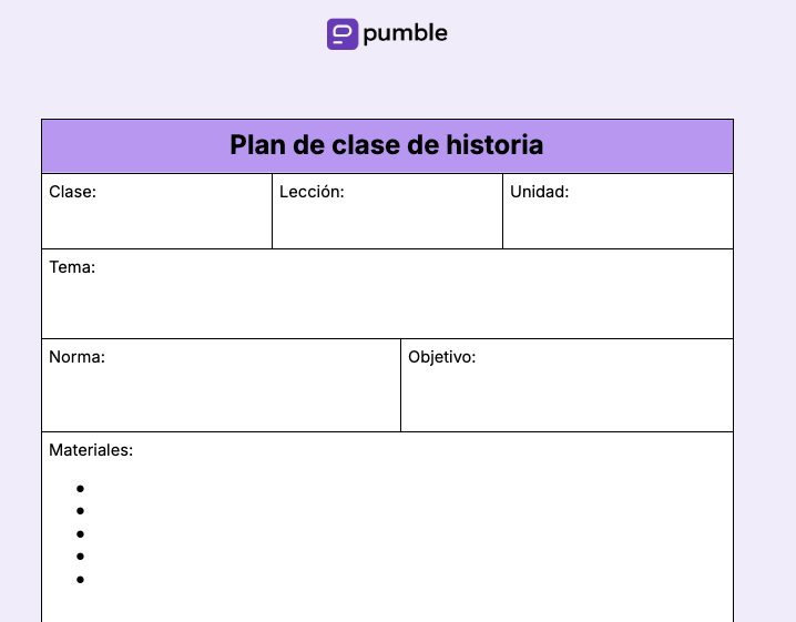 Plantilla de plan de clase de historia