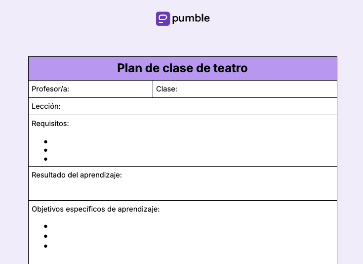 Plantilla de plan de clase de teatro