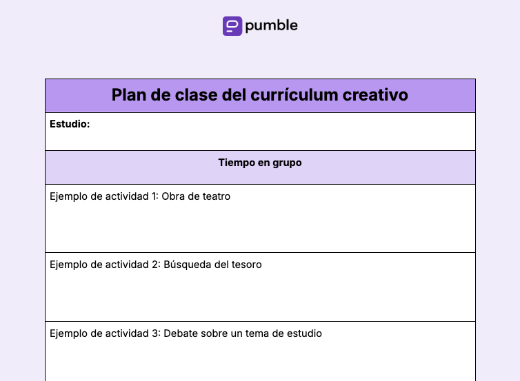 Plantilla de plan de clase del currículum creativo