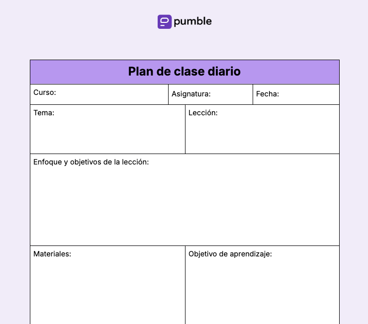 Plantilla de plan de clase diario