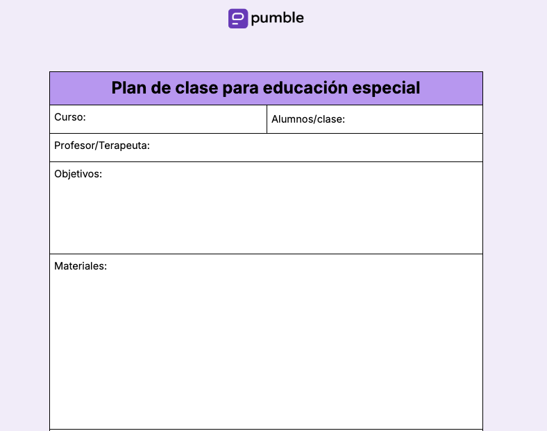 Plantilla de plan de clase para educación especial